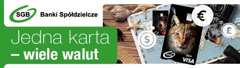 Grafika przedstawia 3 karty debetowe czarne ze zwierzętami Ryś, Niedzwiedź i wilk, które są położone na drewnianym blacie na mapie śiwata, która pokazuje, że jedną kartą można obsłużyć wiele walut, są pokazane symbole euro, dolara i funta brytyjskiego.